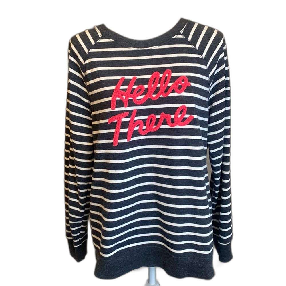 Old Navy “Hello There” Vintage Crew Striped Cotton Blend Sweater Size Large